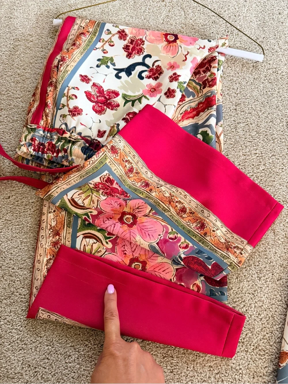 Zara Cream Multicolor Floral Wide-Leg Pants & Matching Jacket Set